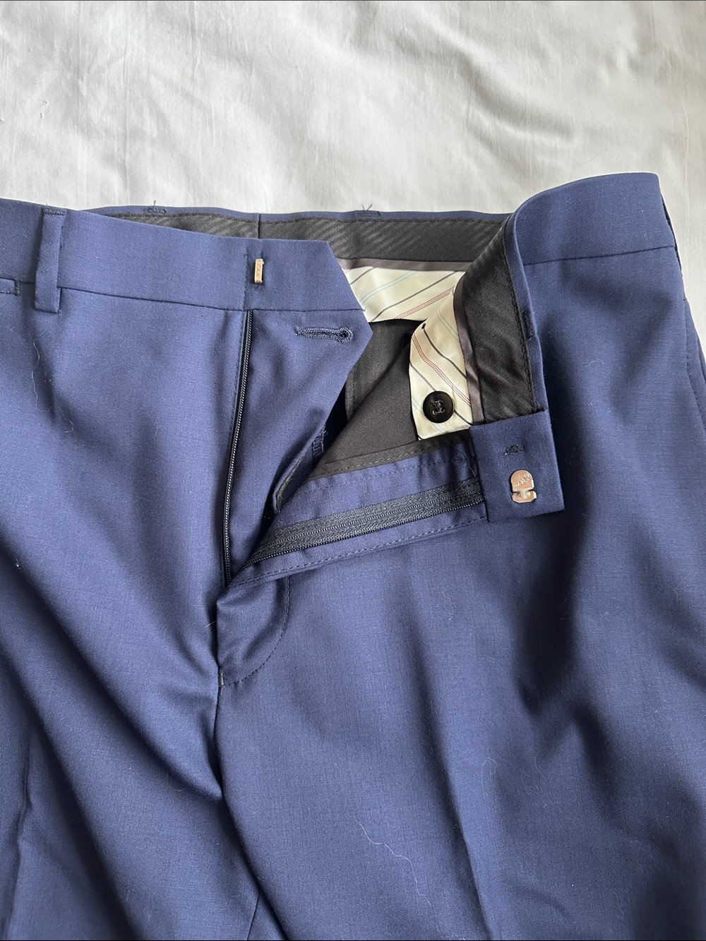 Ralph Lauren Men’s Navy Flat-Front Slim Fit Dress Pants 100% Wool 34x32 - Picture 8 of 11